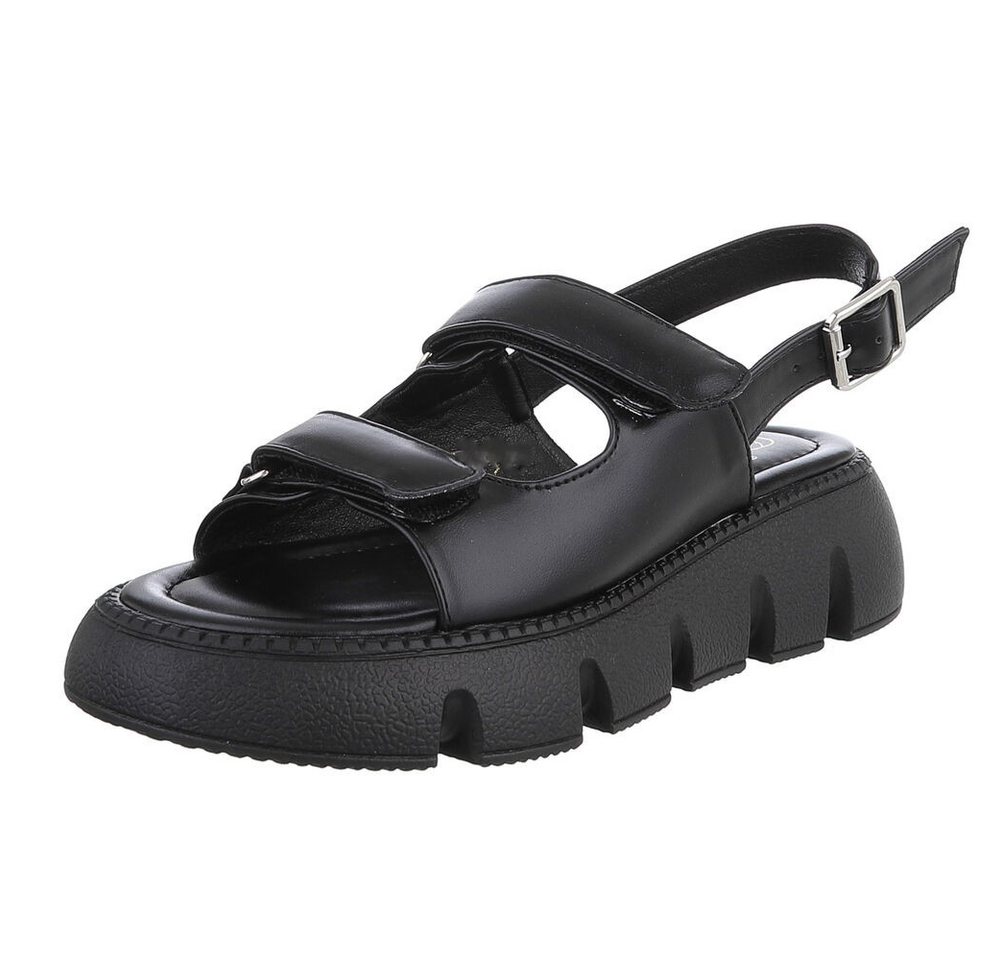 Ital-Design Kunstleder Sandalen mit Klettverschluss für Damen Plateausandaletten (89372571) Keilabsatz/Wedge Keilsandaletten in Schwarz