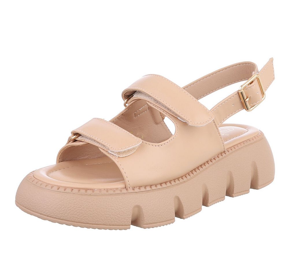 Ital-Design Kunstleder Sandalen mit Klettverschluss für Damen Plateausandaletten (89372579) Keilabsatz/Wedge Keilsandaletten in Beige