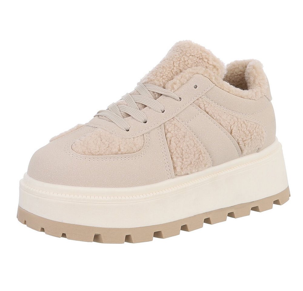 Ital-Design Kuscheliger Sneaker mit robuster Sohle für Damen Snowboots (90704241) Flach Sneakers Low in Beige
