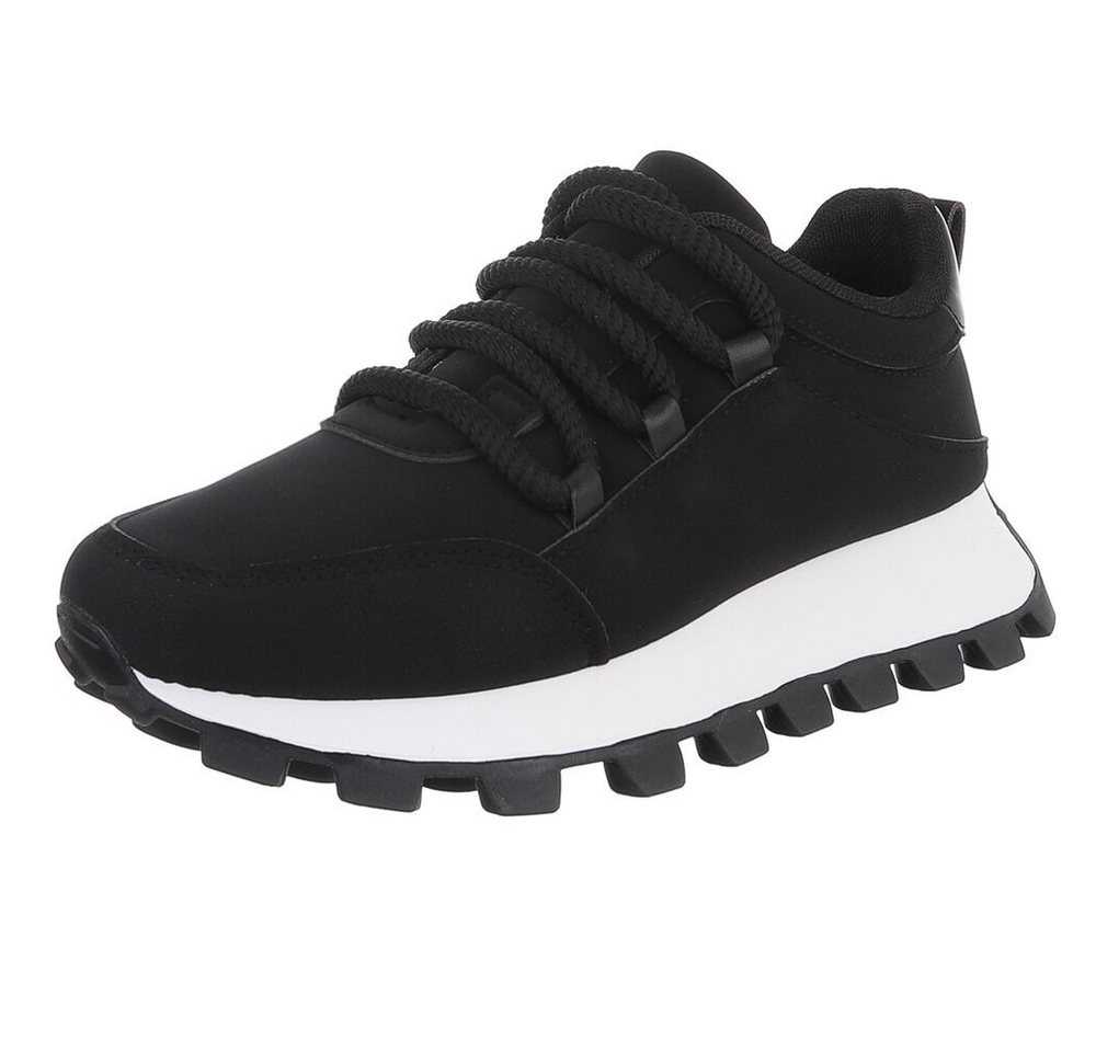 Ital-Design Lässige Sneakers mit robuster Sohle und Schnürung für Damen Sneaker (90793476) Flach Sneakers Low in Schwarz