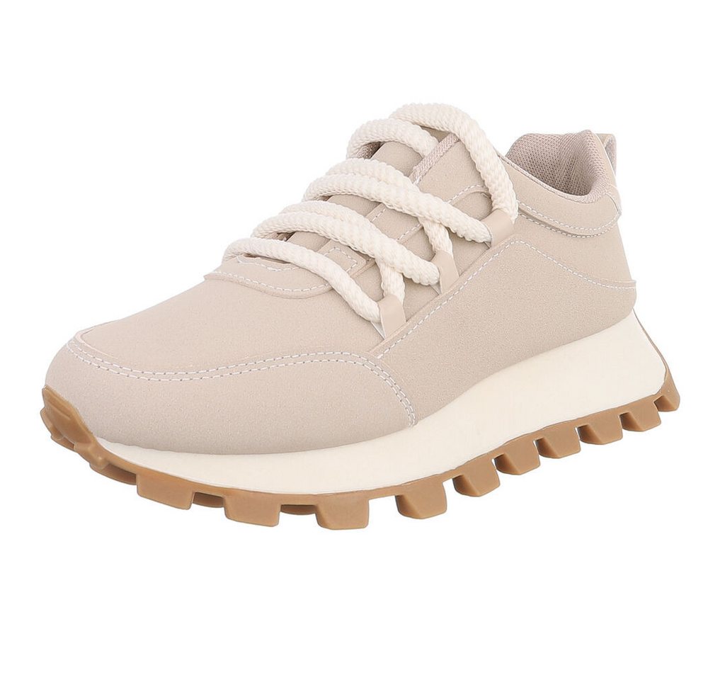 Ital-Design Lässige Sneakers mit robuster Sohle und Schnürung für Damen Sneaker (90793478) Flach Sneakers Low in Beige