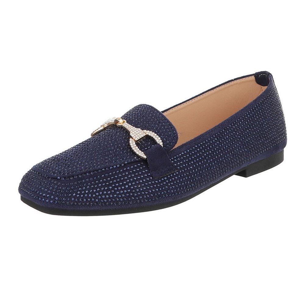 Ital-Design Loafers mit Glitzerdetails für Damen – Eleganter Komfort Slipper (91261562) Blockabsatz Mokassins in Dunkelblau