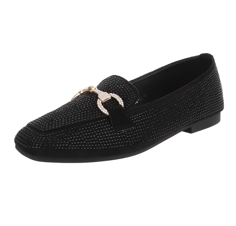 Ital-Design Loafers mit Glitzerdetails für Damen – Eleganter Komfort Slipper (91261581) Blockabsatz Mokassins in Schwarz