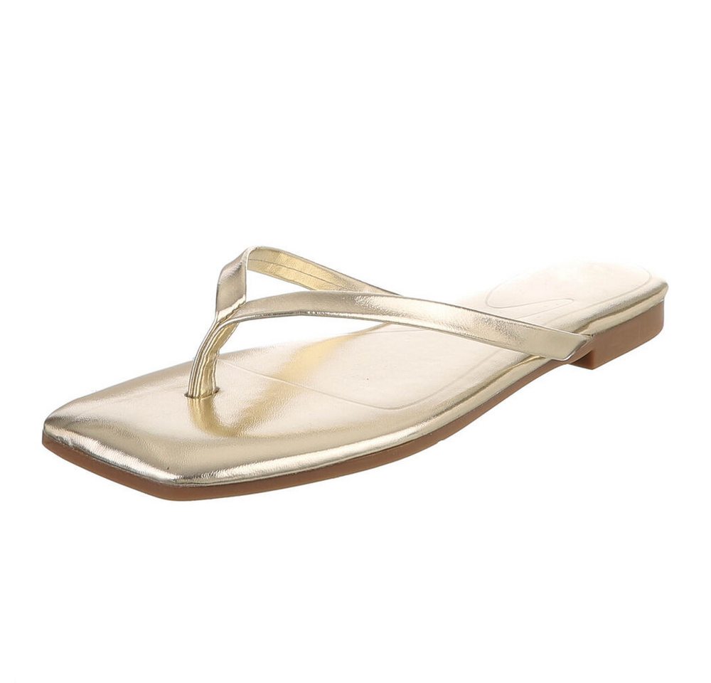 Ital-Design Minimalistische Damen Flip-Flops mit flacher Sohle Zehentrenner (91512431) Blockabsatz Zehentrenner in Gold