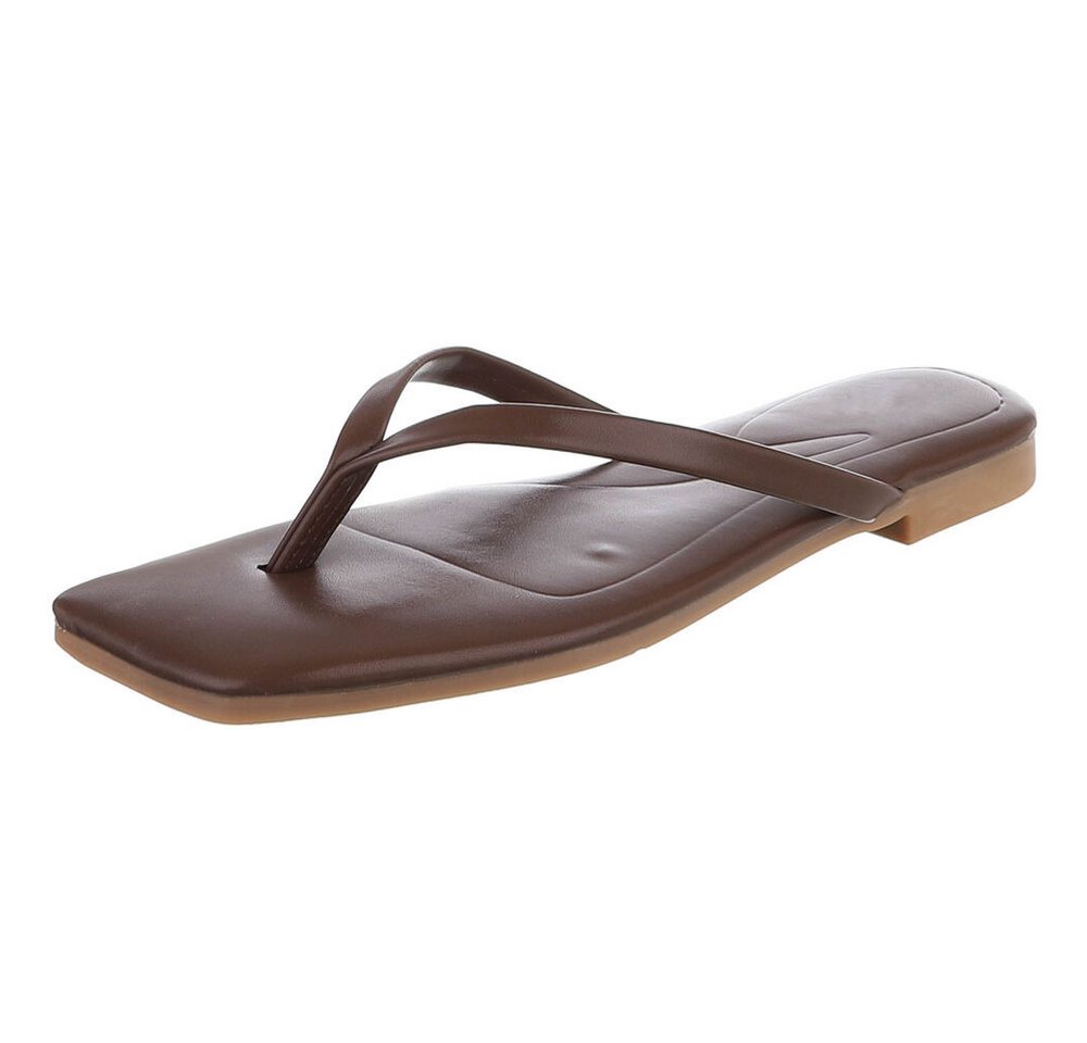 Ital-Design Minimalistische Damen Flip-Flops mit flacher Sohle Zehentrenner (91512442) Blockabsatz Zehentrenner in Braun