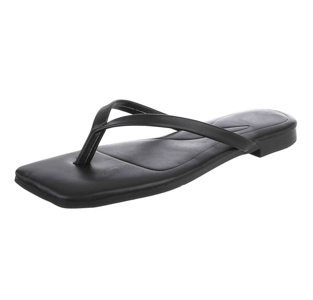 Ital-Design Minimalistische Damen Flip-Flops mit flacher Sohle Zehentrenner (91512449) Blockabsatz Zehentrenner in Schwarz