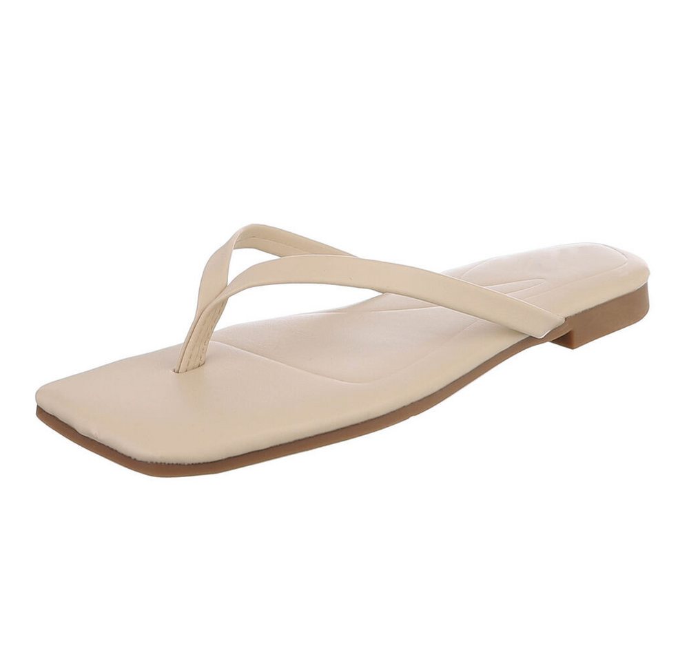 Ital-Design Minimalistische Damen Flip-Flops mit flacher Sohle Zehentrenner (91512455) Blockabsatz Zehentrenner in Beige