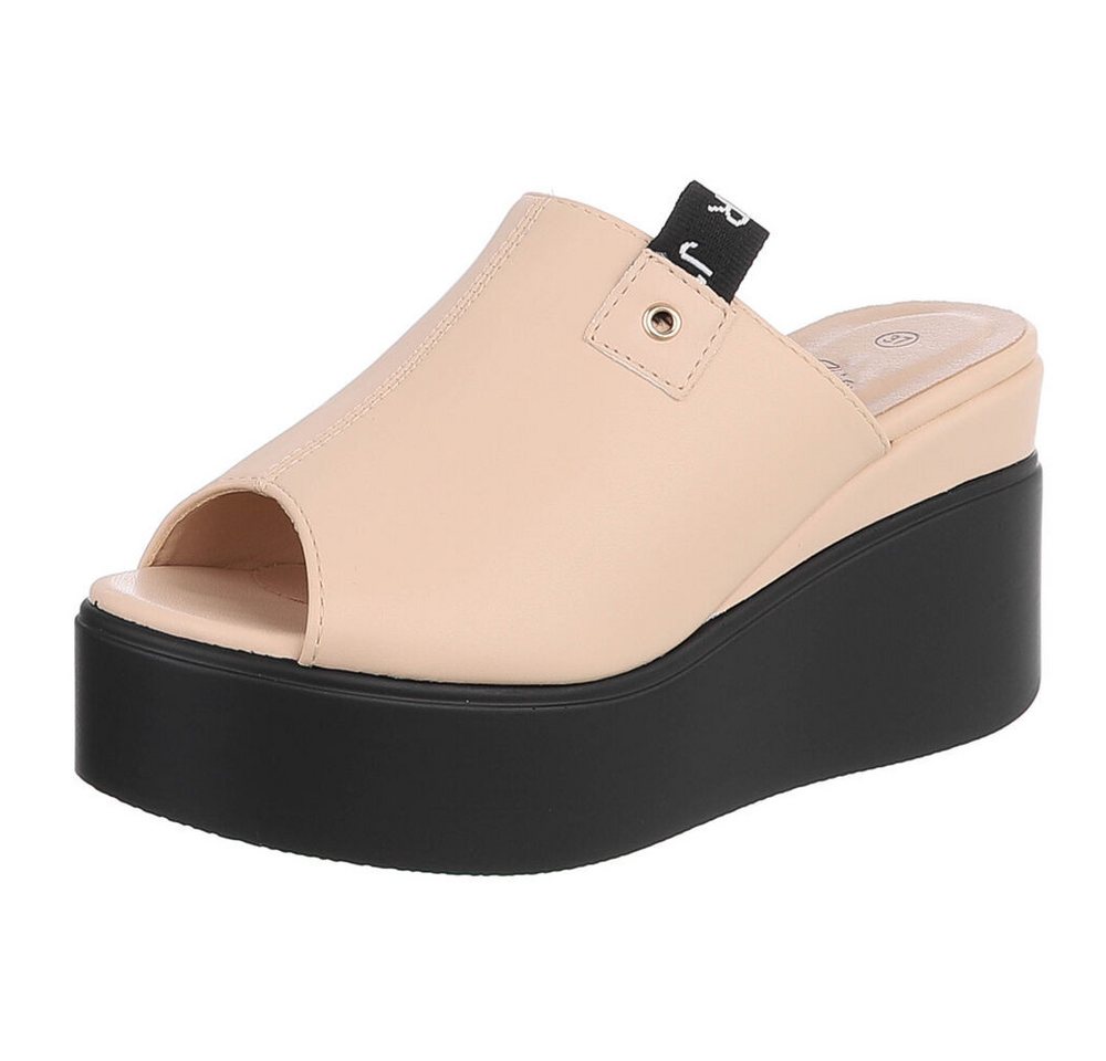 Ital-Design Moderne Absatzsandalen mit Plateau für Damen Plateausandaletten (91409404) Keilabsatz/Wedge Keilsandaletten in Beige