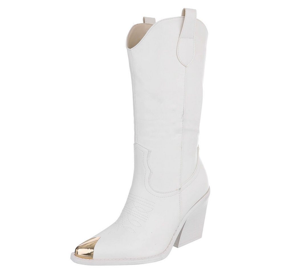 Ital-Design Moderne Absatzsandalen mit Plateau für Damen Westernstiefel (91409410) Blockabsatz Stiefel in Weiß