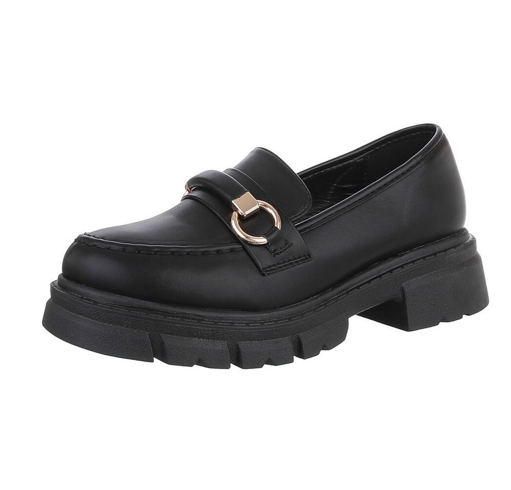 Ital-Design Moderne Damen Loafer mit Schnalle und robuster Sohle Slipper (89542418) Blockabsatz Mokassins in Schwarz