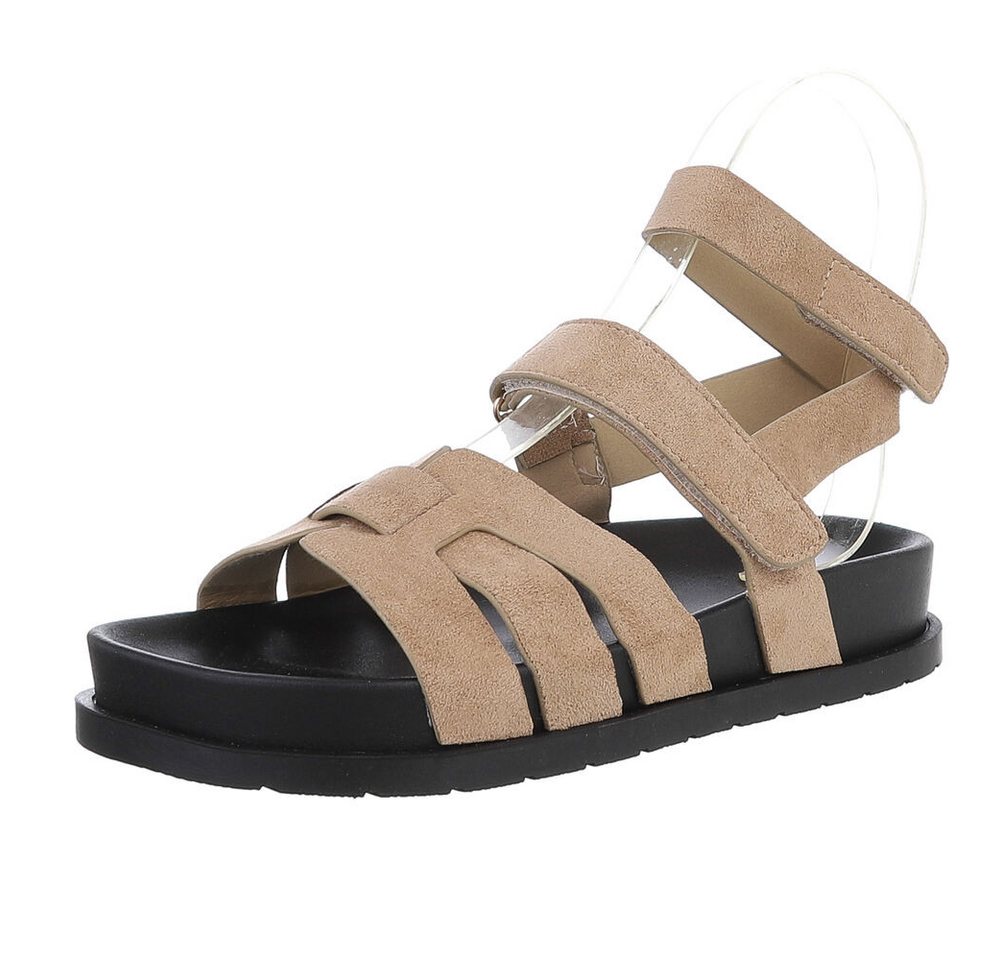 Ital-Design Moderne Damen-Sandalen mit breiten Riemen und Komfort Riemchensandalette (89372710) Flach Riemchensandalen in Hellbraun