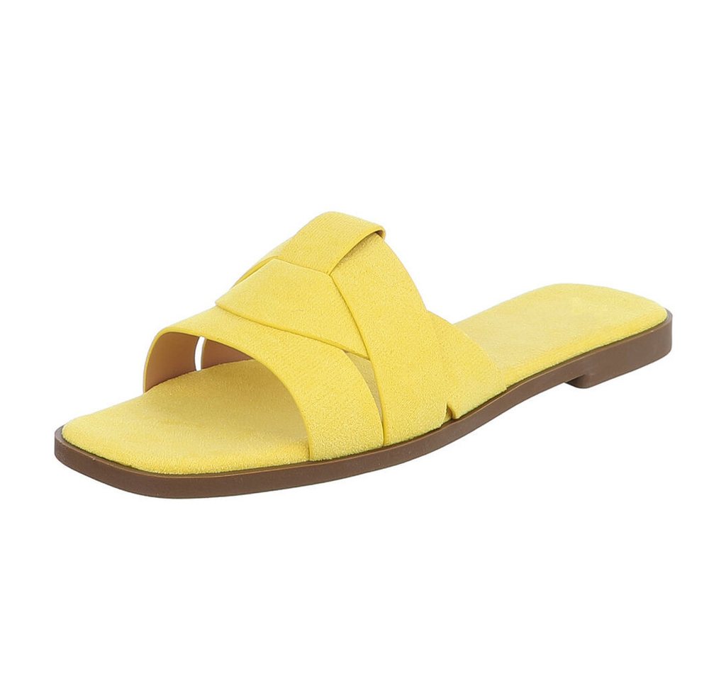 Ital-Design Moderne Damen Sandalen mit geflochtenem Design für Freizeit Pantolette (91117160) Blockabsatz Pantoletten in Gelb