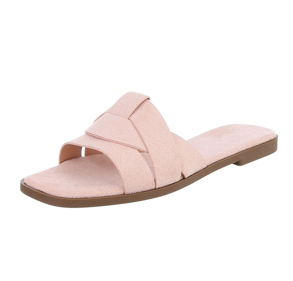 Ital-Design Moderne Damen Sandalen mit geflochtenem Design für Freizeit Pantolette (91117163) Blockabsatz Pantoletten in Altrosa