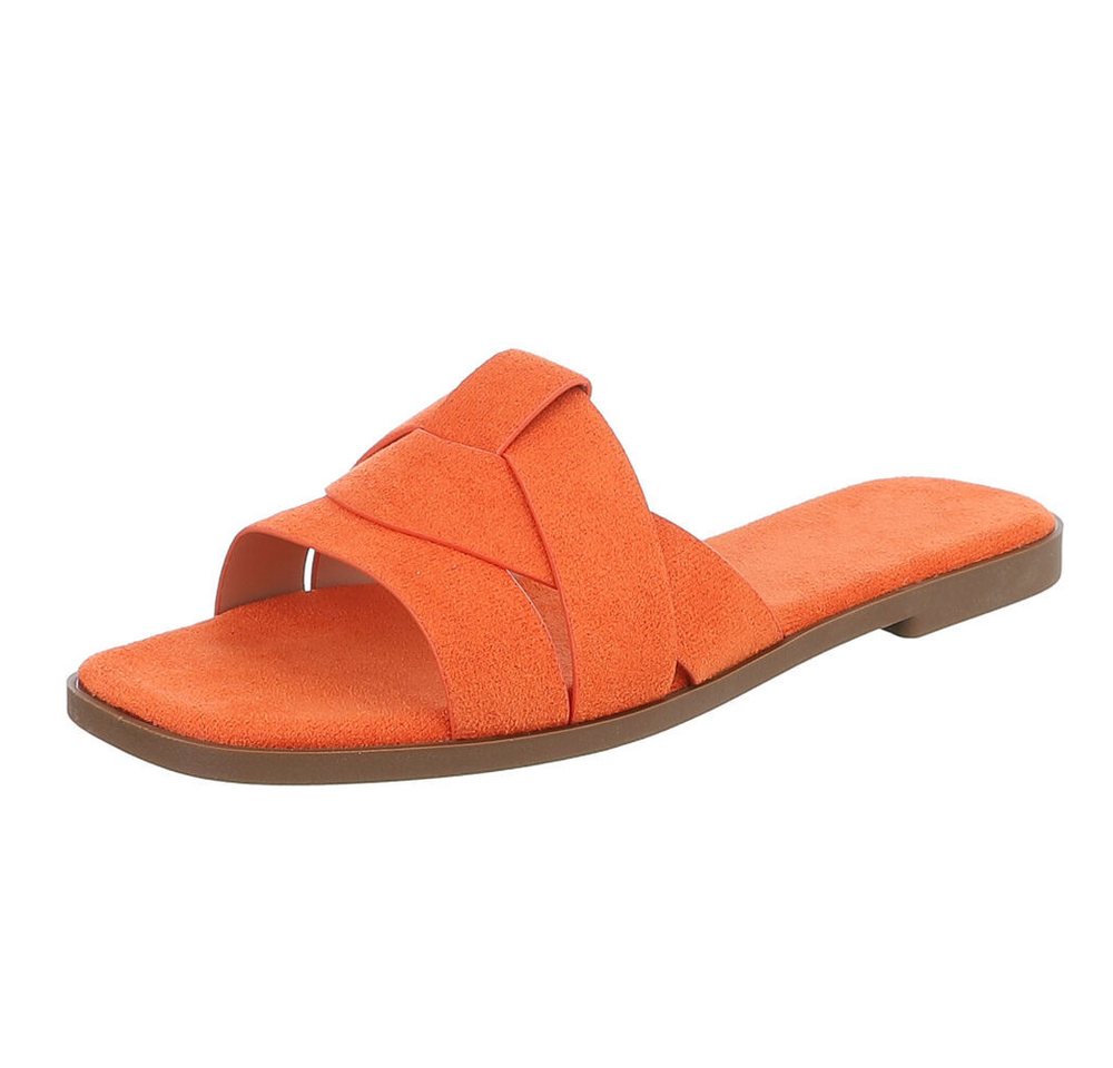Ital-Design Moderne Damen Sandalen mit geflochtenem Design für Freizeit Pantolette (91117170) Blockabsatz Pantoletten in Orange