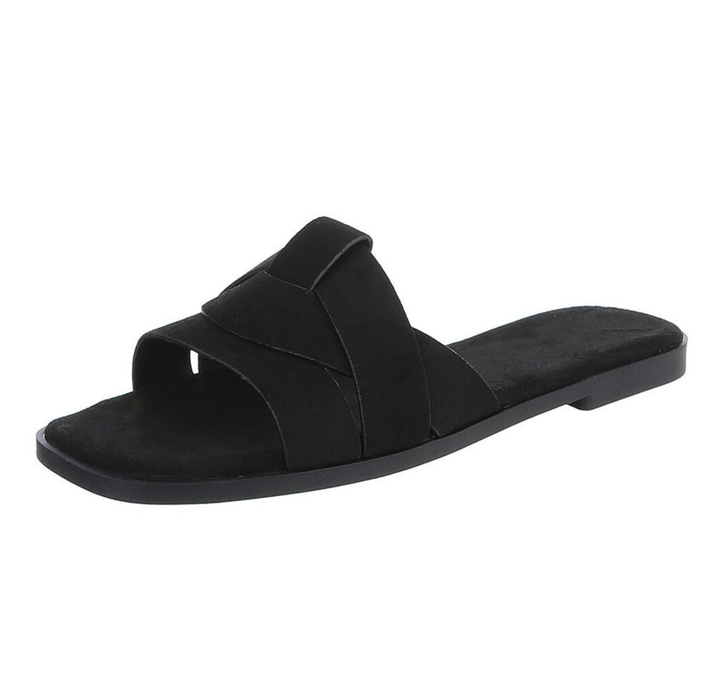 Ital-Design Moderne Damen Sandalen mit geflochtenem Design für Freizeit Pantolette (91117192) Blockabsatz Pantoletten in Schwarz