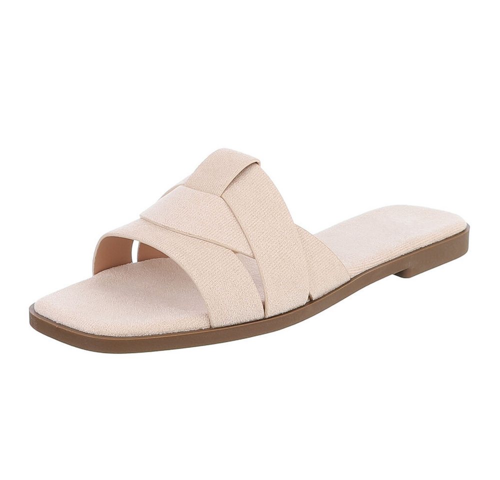 Ital-Design Moderne Damen Sandalen mit geflochtenem Design für Freizeit Pantolette (91117202) Blockabsatz Pantoletten in Beige