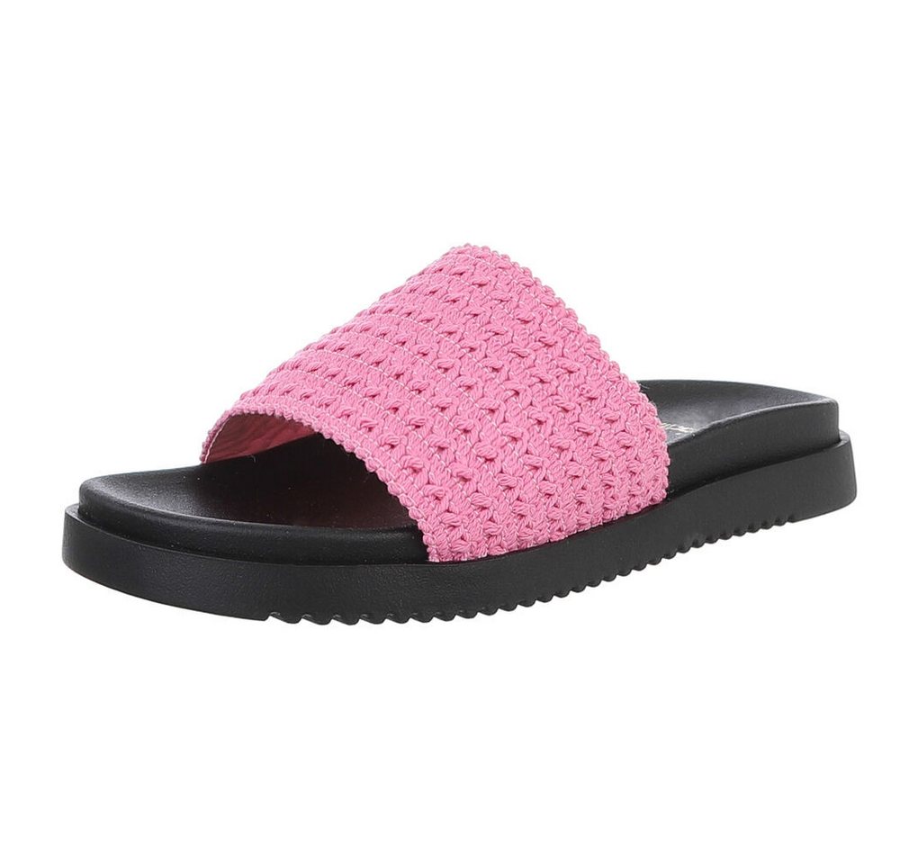 Ital-Design Moderne Damen Sandalen mit geflochtenem Obermaterial Pantolette (89372622) Flach Pantoletten in Pink