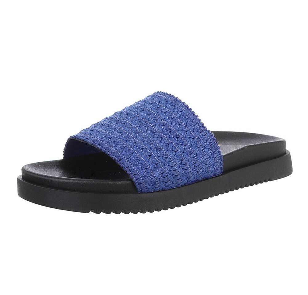 Ital-Design Moderne Damen Sandalen mit geflochtenem Obermaterial Pantolette (89372633) Flach Pantoletten in Blau