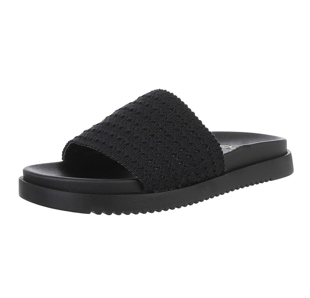 Ital-Design Moderne Damen Sandalen mit geflochtenem Obermaterial Pantolette (89372638) Flach Pantoletten in Schwarz