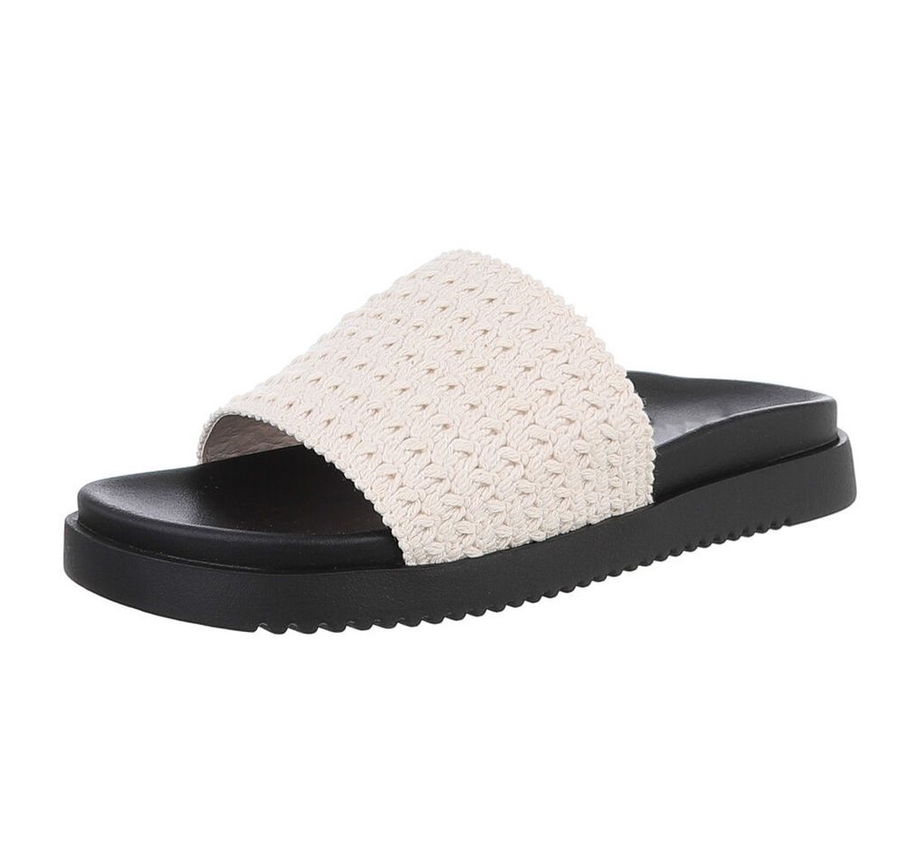 Ital-Design Moderne Damen Sandalen mit geflochtenem Obermaterial Pantolette (89372645) Flach Pantoletten in Beige
