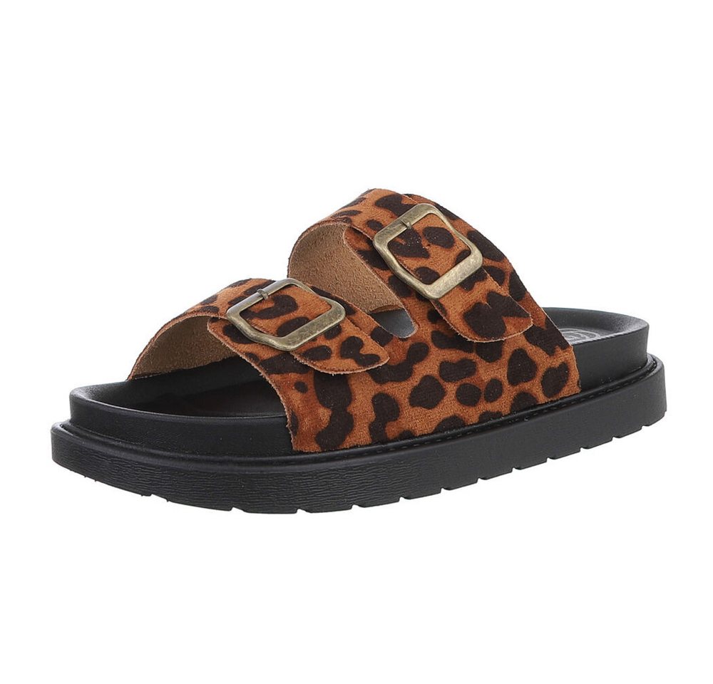 Ital-Design Moderne Damen-Sandalen mit Schnallen für Freizeit Plateausandaletten (88828317) Flach Pantoletten in Braun