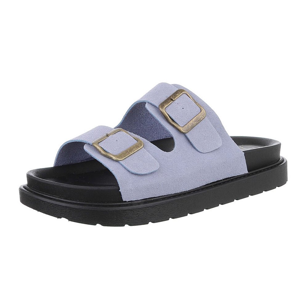 Ital-Design Moderne Damen-Sandalen mit Schnallen für Freizeit Plateausandaletten (88828331) Flach Pantoletten in Hellblau