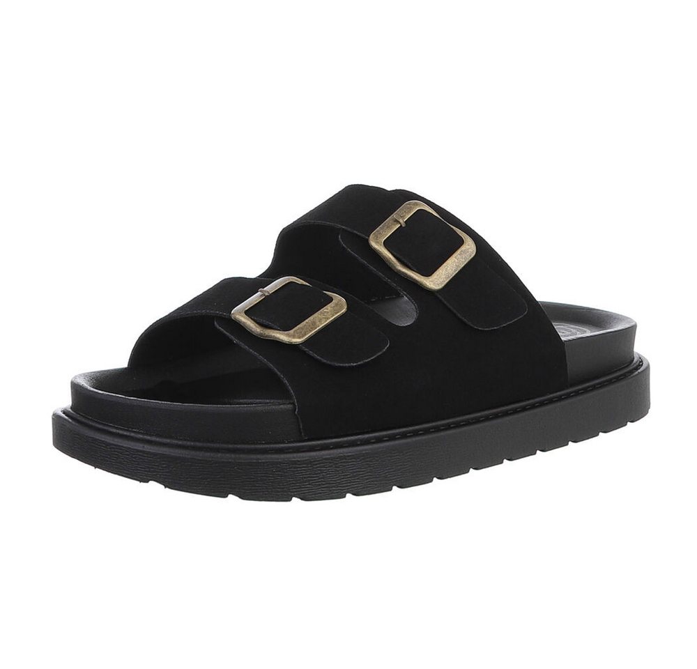 Ital-Design Moderne Damen-Sandalen mit Schnallen für Freizeit Plateausandaletten (88828339) Flach Pantoletten in Schwarz