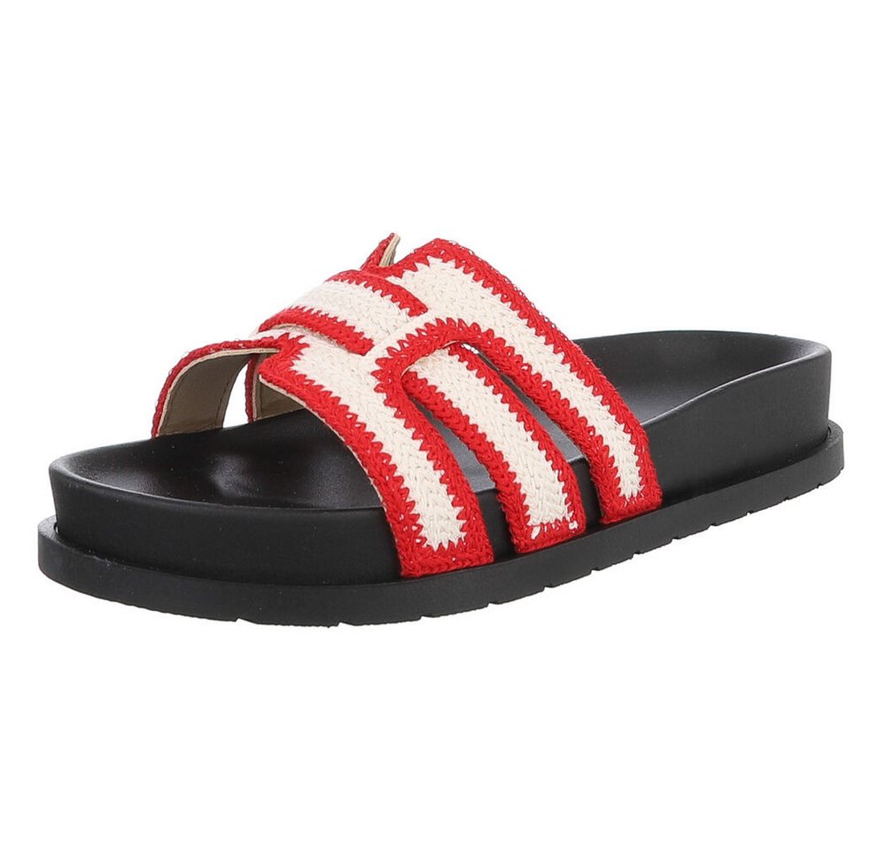 Ital-Design Moderne Damen Sandalen mit Schwarz-Weiß-Design für den Sommer Pantolette (89372650) Flach Pantoletten in Rot