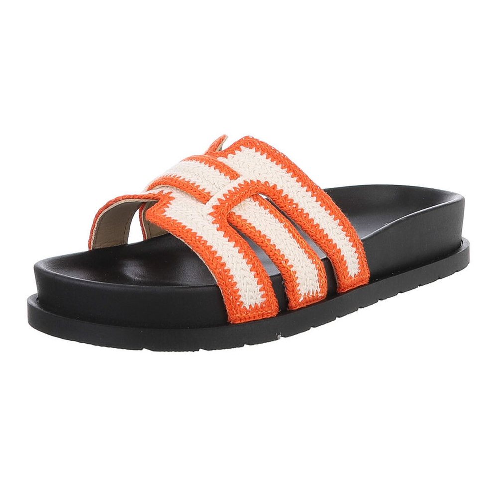 Ital-Design Moderne Damen Sandalen mit Schwarz-Weiß-Design für den Sommer Pantolette (89372655) Flach Pantoletten in Orange