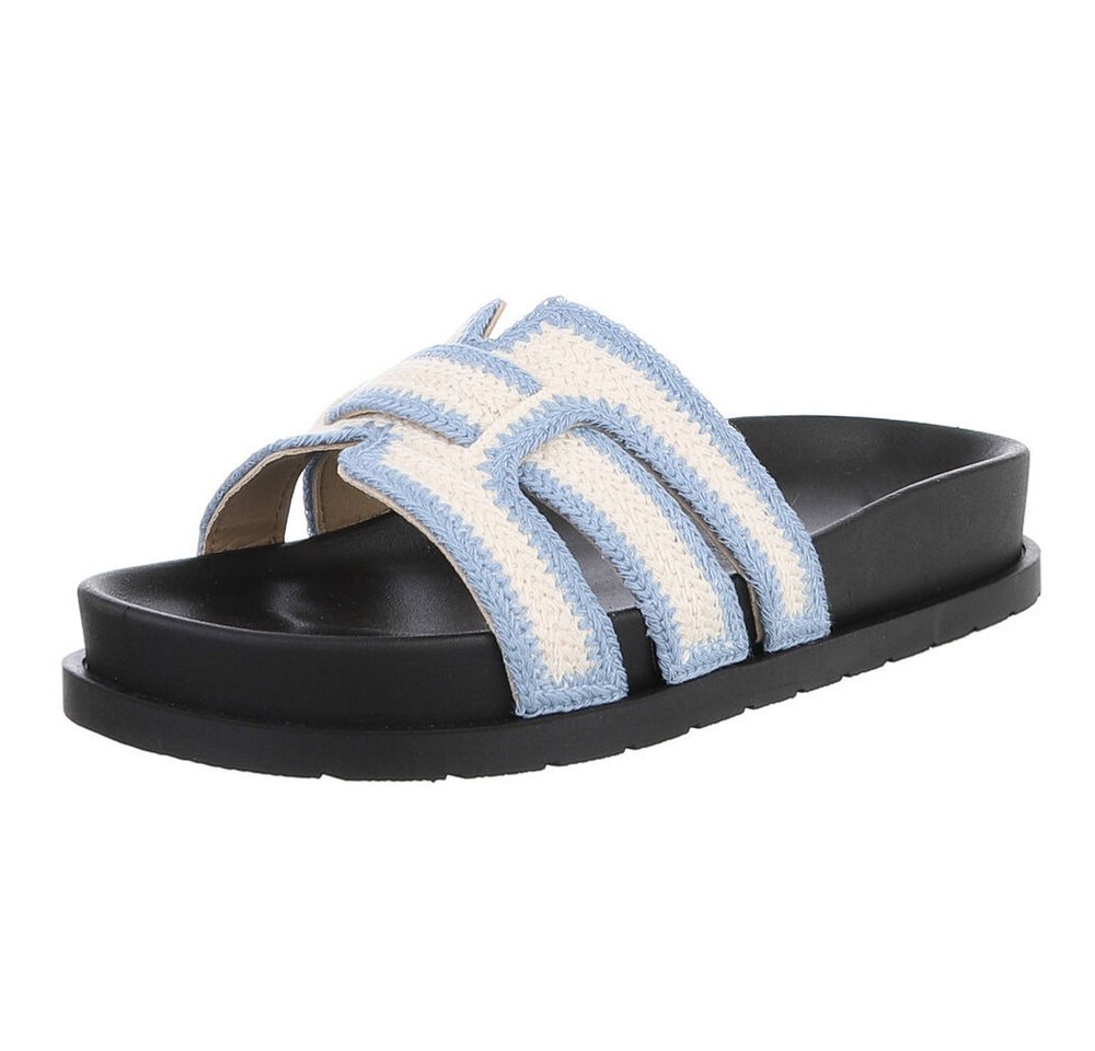 Ital-Design Moderne Damen Sandalen mit Schwarz-Weiß-Design für den Sommer Pantolette (89372672) Flach Pantoletten in Hellblau