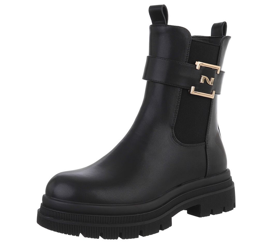 Ital-Design Moderne Damen-Stiefelette mit Schnalle für Alltag und Freizeit Plateaustiefelette (90417906) Blockabsatz Stiefeletten in Schwarz