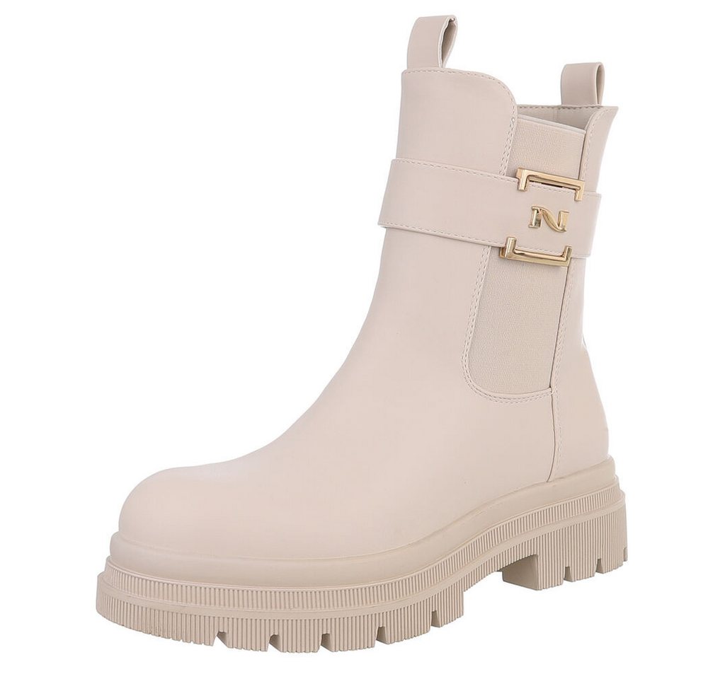 Ital-Design Moderne Damen-Stiefelette mit Schnalle für Alltag und Freizeit Plateaustiefelette (90417913) Blockabsatz Stiefeletten in Beige