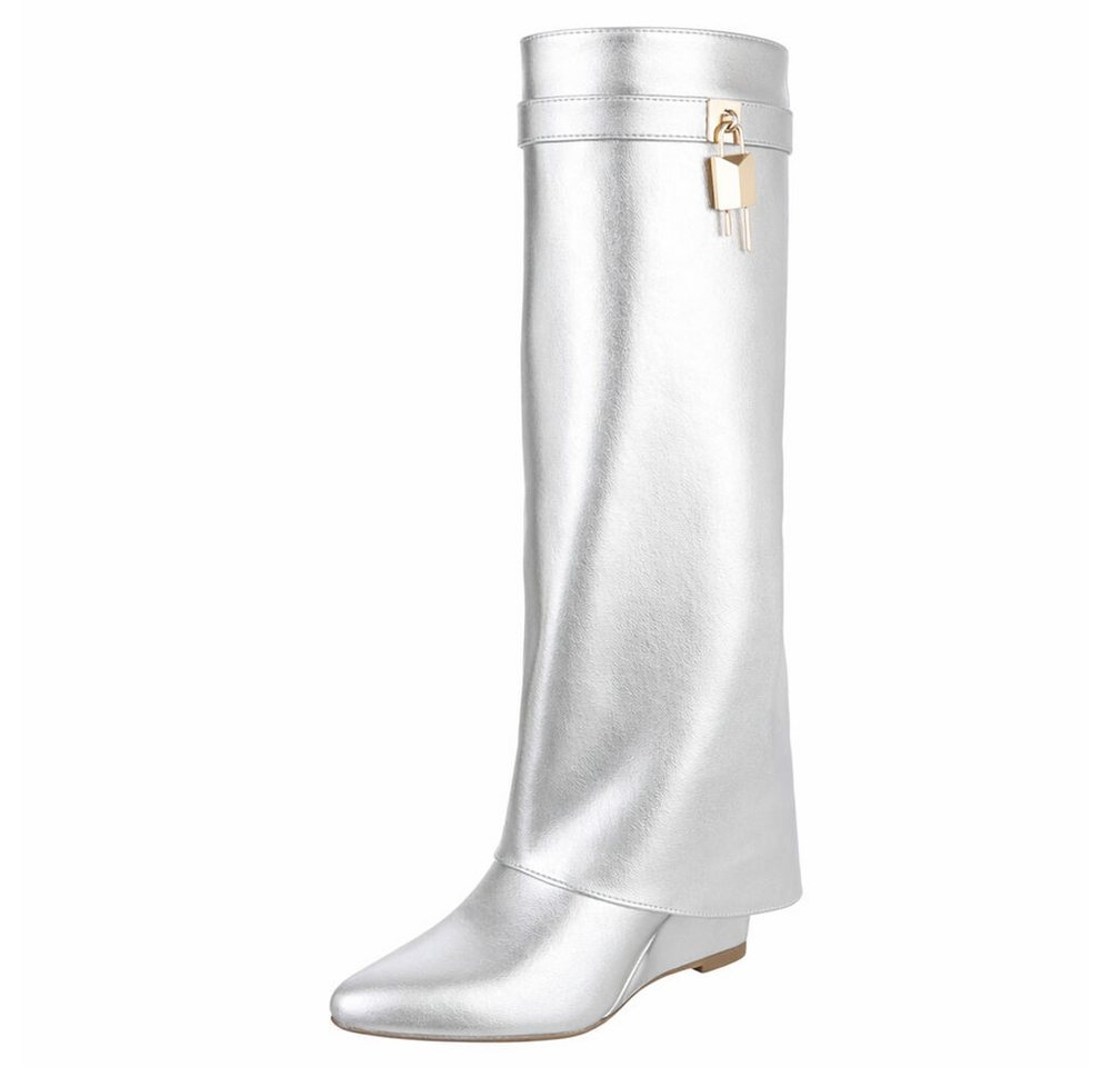 Ital-Design Moderne Damenstiefel mit elegantem Design und Komfort Keilstiefel (91116972) Keilabsatz/Wedge Stiefel in Silber