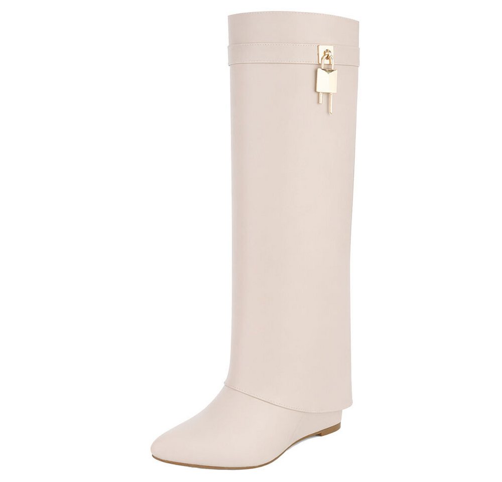 Ital-Design Moderne Damenstiefel mit elegantem Design und Komfort Keilstiefel (91116997) Keilabsatz/Wedge Stiefel in Beige