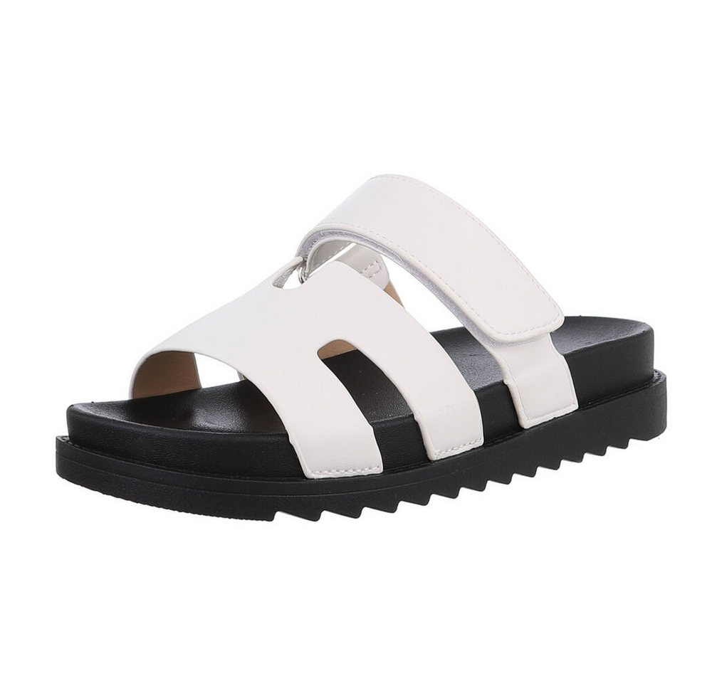 Ital-Design Moderne Komfortsandalette mit flexiblen Riemen Plateausandaletten (89323081) Flach Pantoletten in Weiß