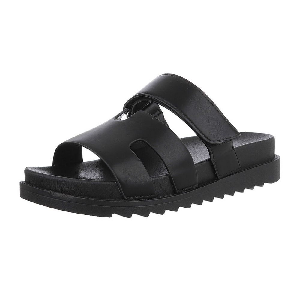 Ital-Design Moderne Komfortsandalette mit flexiblen Riemen Plateausandaletten (89323085) Flach Pantoletten in Schwarz