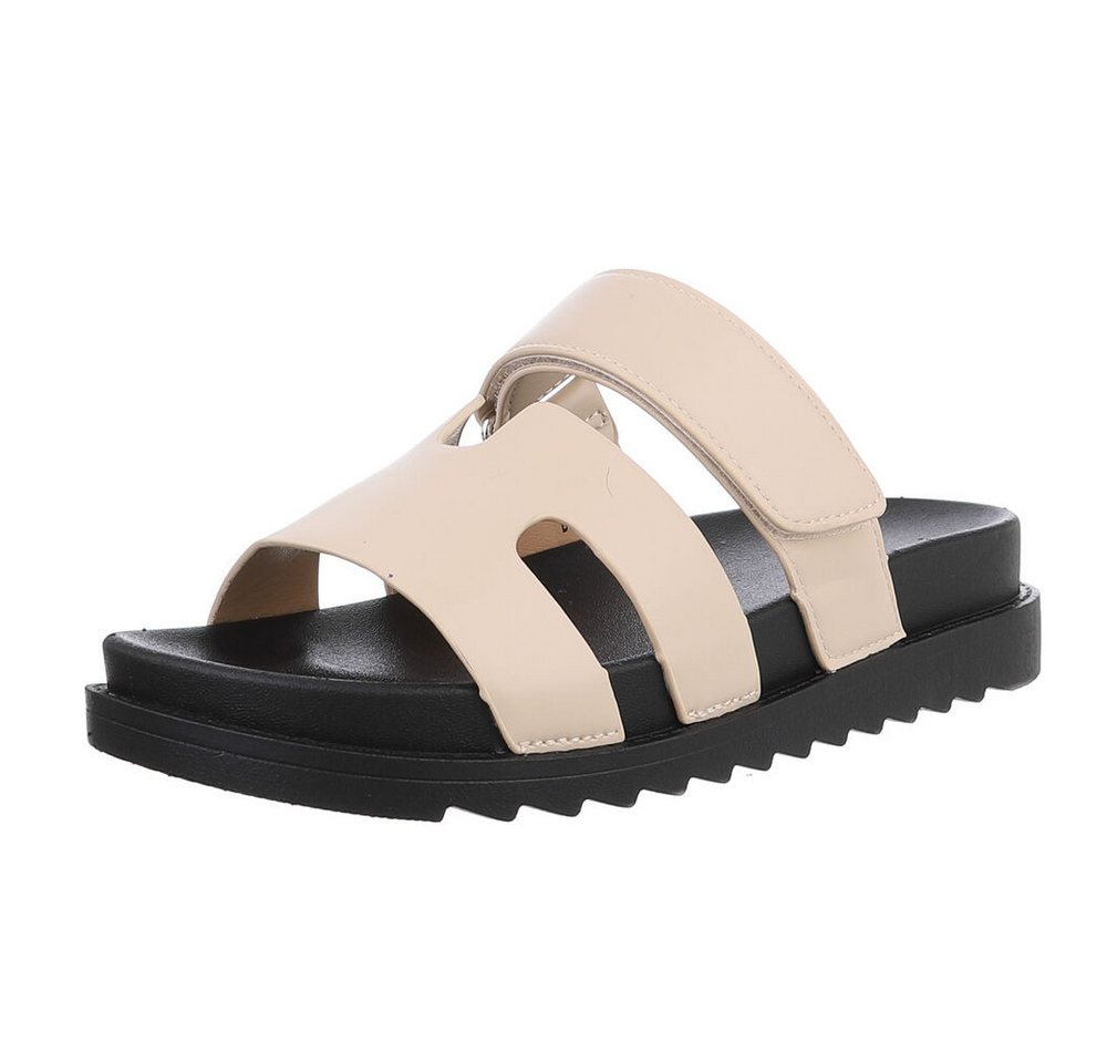 Ital-Design Moderne Komfortsandalette mit flexiblen Riemen Plateausandaletten (89323090) Flach Pantoletten in Beige