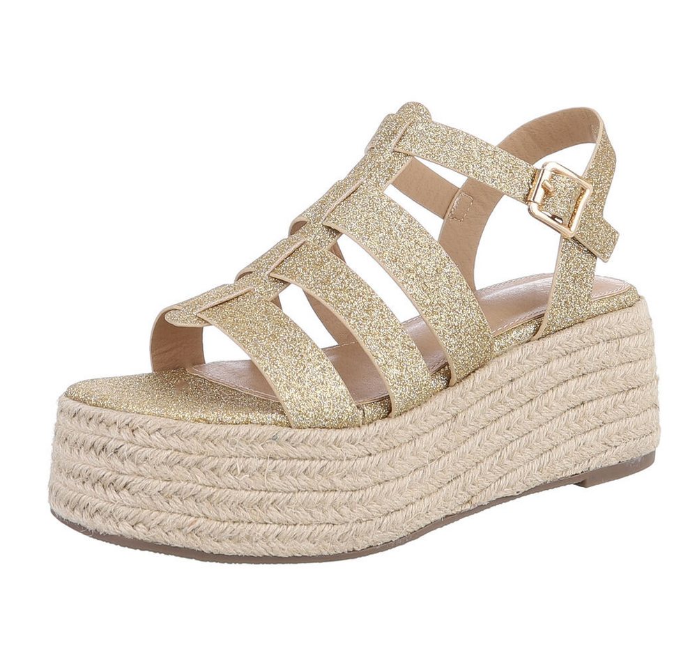 Ital-Design Moderne Plateau-Sandaletten für Damen – ideales Sommer-Design Plateausandaletten (89852977) Keilabsatz/Wedge Keilsandaletten in Gold