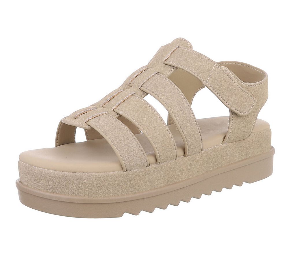 Ital-Design Moderne Plateausandalen mit geflochtenen Riemen für Damen Plateausandaletten (89368495) Flach Plateausandaletten in Hellbraun