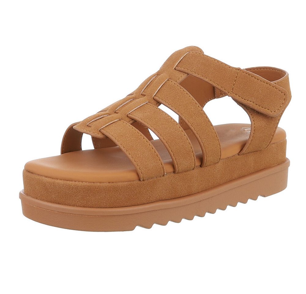 Ital-Design Moderne Plateausandalen mit geflochtenen Riemen für Damen Plateausandaletten (89368501) Flach Plateausandaletten in Camel