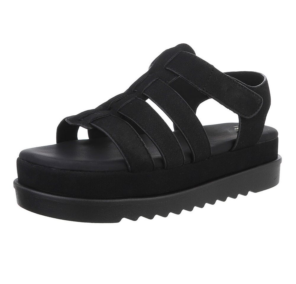 Ital-Design Moderne Plateausandalen mit geflochtenen Riemen für Damen Plateausandaletten (89368508) Flach Plateausandaletten in Schwarz