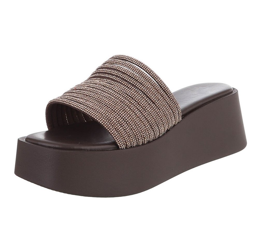 Ital-Design Moderne Plateausandalen mit stilvollem Design für Damen Plateausandaletten (91512098) Keilabsatz/Wedge Keilsandaletten in Braun