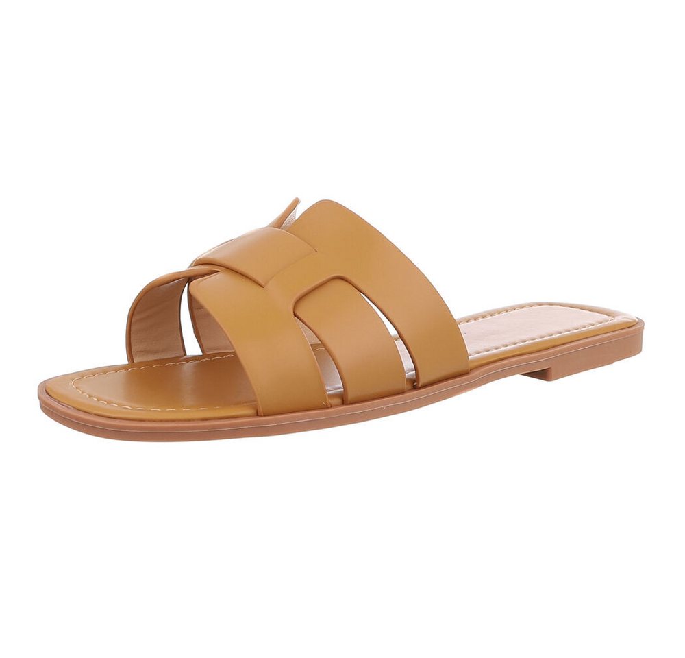 Ital-Design Moderne Sandalen für Freizeit und Sommervergnügen Pantolette (89322877) Blockabsatz Pantoletten in Camel