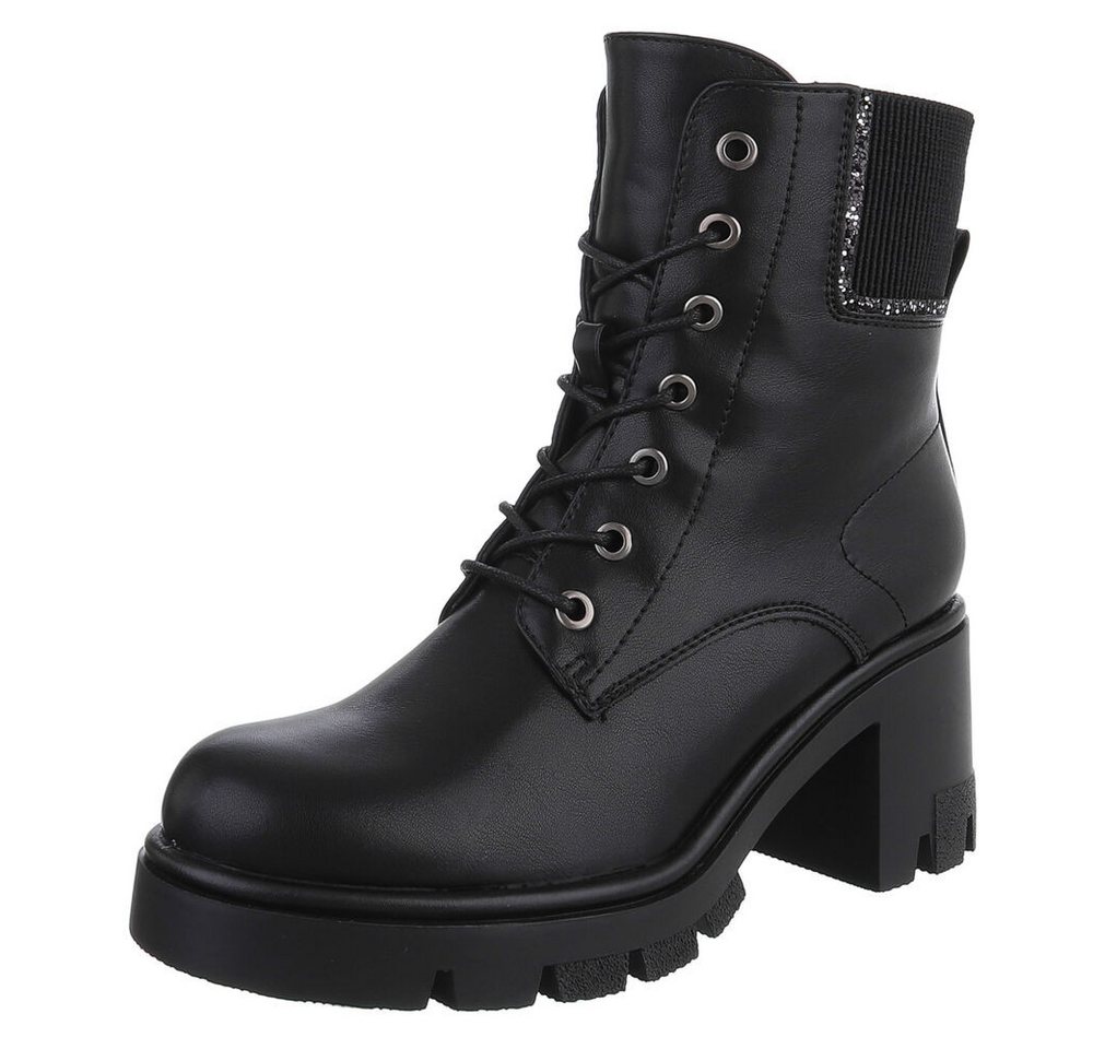 Ital-Design Moderne Schnürstiefel mit Absatz für Damen im Alltag Schnürstiefelette (90726891) Blockabsatz Stiefeletten in Schwarz