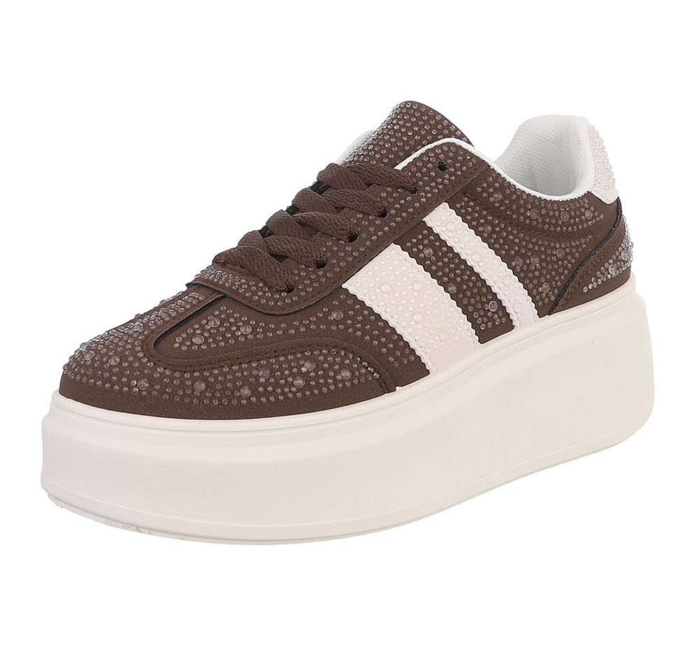 Ital-Design Moderne Sneaker mit Glitter-Details für Damen Sneaker (91261131) Keilabsatz/Wedge Sneakers Low in Braun