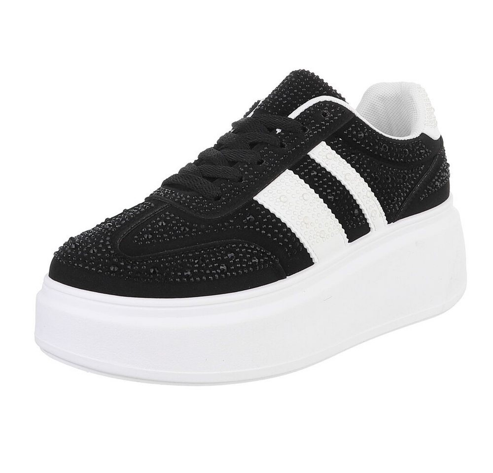 Ital-Design Moderne Sneaker mit Glitter-Details für Damen Sneaker (91261138) Keilabsatz/Wedge Sneakers Low in Schwarz