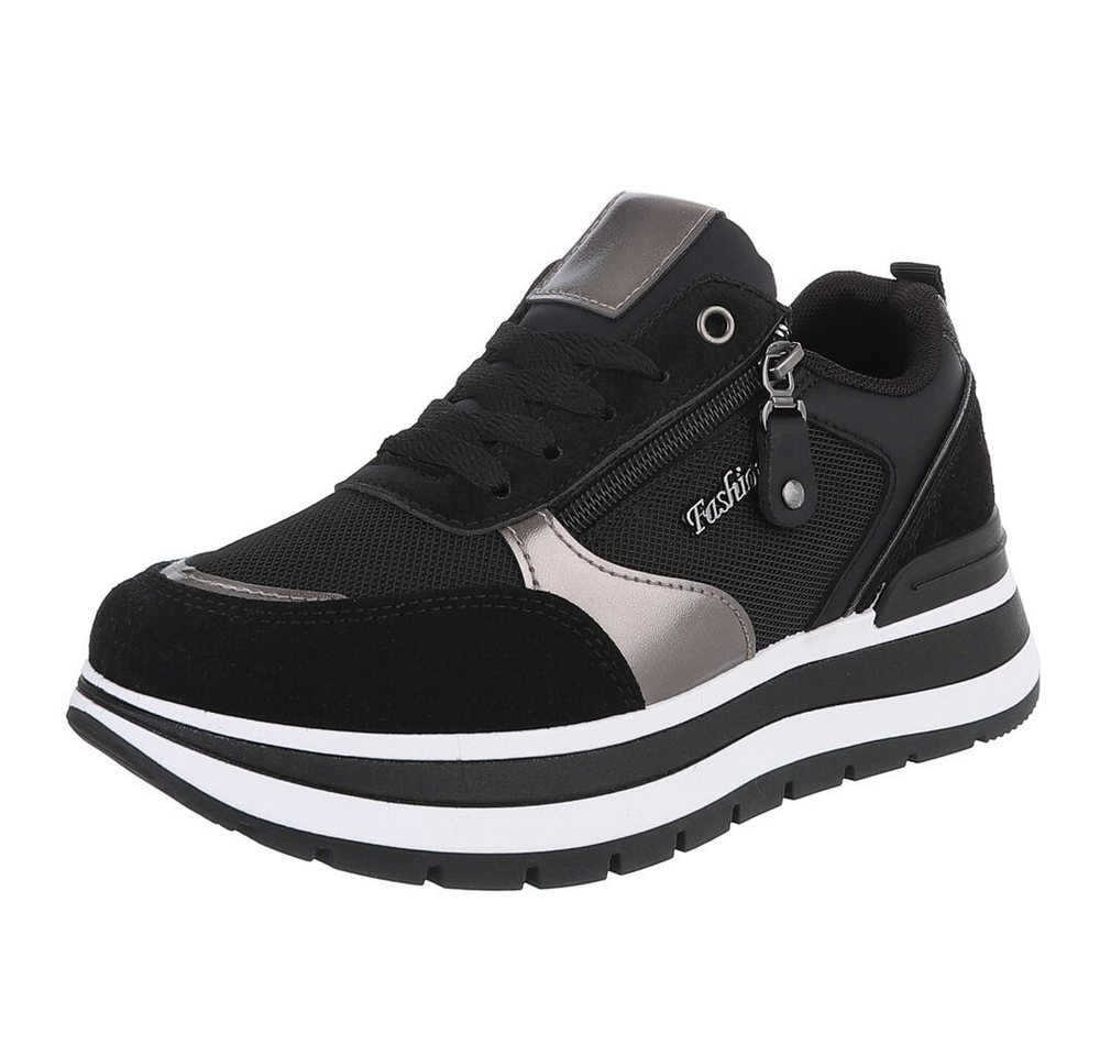 Ital-Design Moderne Sneakers für Damen mit gepolsterter Sohle und Zipper Sneaker (91154427) Keilabsatz/Wedge Sneakers Low in Schwarz