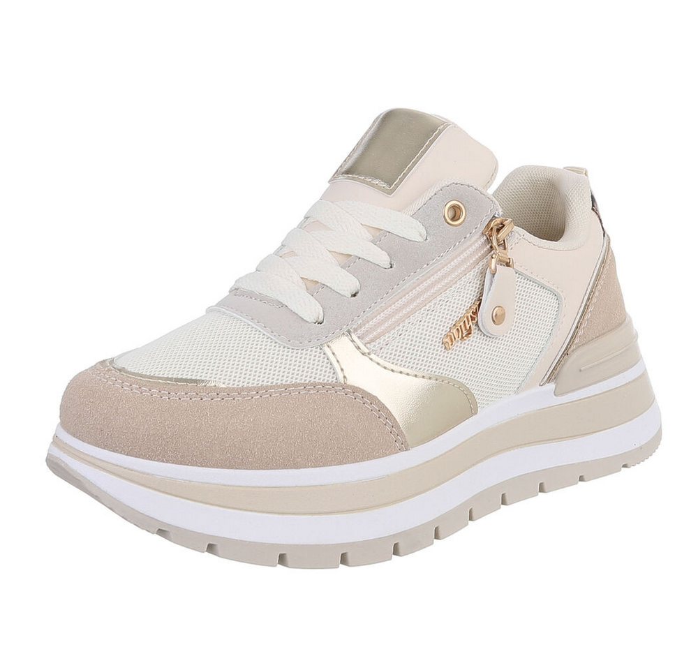 Ital-Design Moderne Sneakers für Damen mit gepolsterter Sohle und Zipper Sneaker (91154431) Keilabsatz/Wedge Sneakers Low in Beige