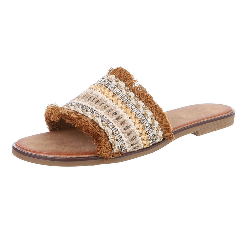 Ital-Design Moderne Sommerschuhe mit Fransen für Damen Pantolette (89542474) Blockabsatz Pantoletten in Braun