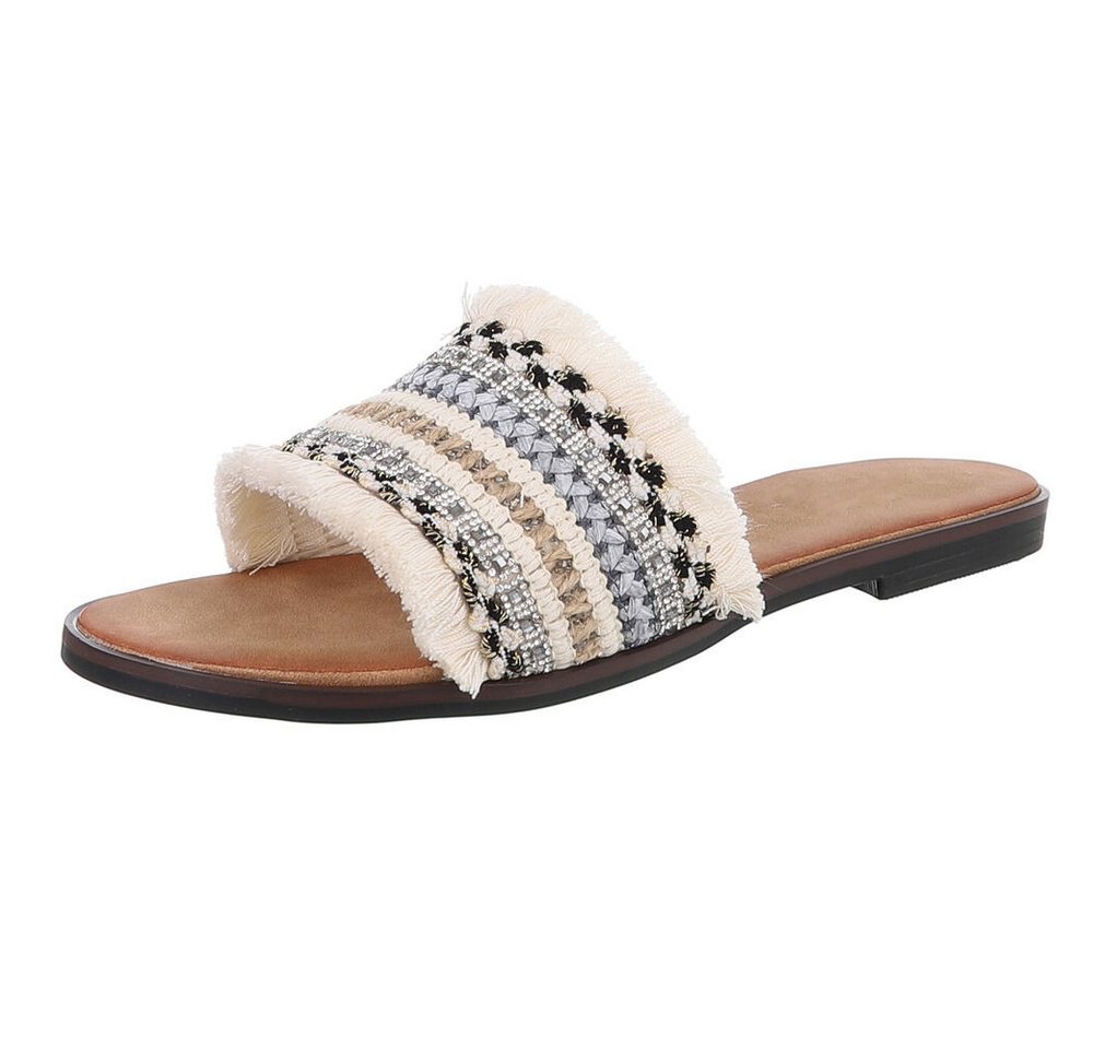 Ital-Design Moderne Sommerschuhe mit Fransen für Damen Pantolette (89542482) Blockabsatz Pantoletten in Beige